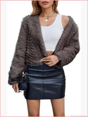 Faux Fur Cropped Coat Fuzzy Winter Jacket Long Sleeve Open Front Cardigan with